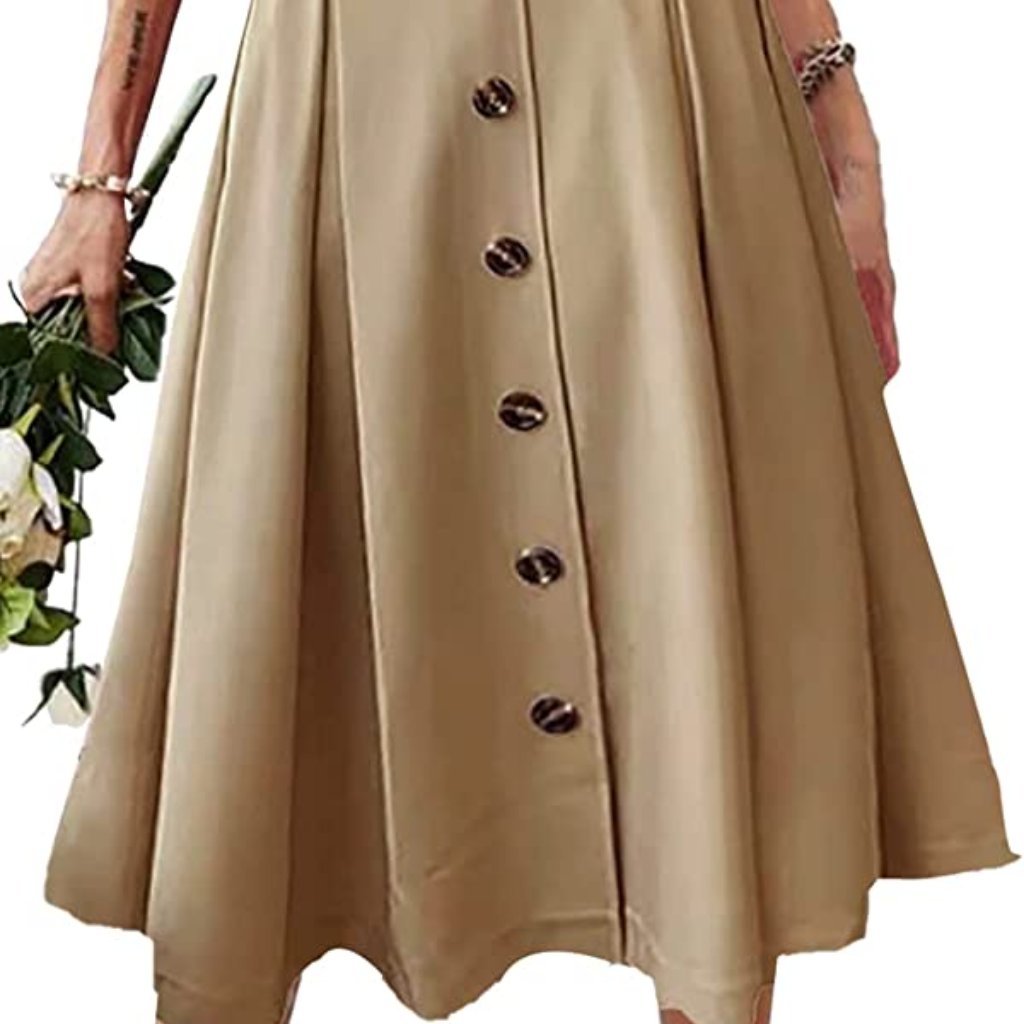 A-Line Button-Down Tan Midi Skirt - M